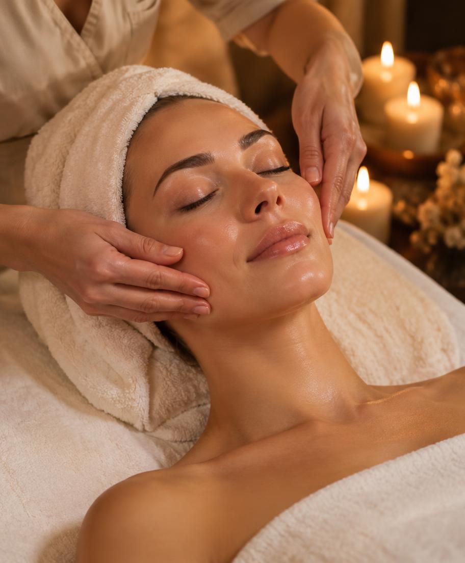 Client relaxing during a facial treatment